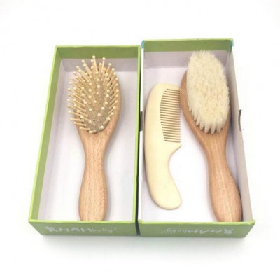 Eco-friendly natural 3 Piece baby brush and comb set wood