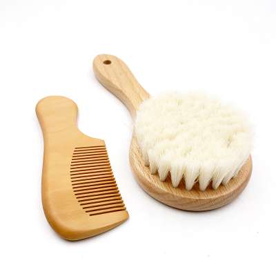 natural wooden baby soft hair brush